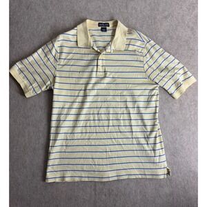Lands End Men's Polo Tee Yellow Blue Striped Medium